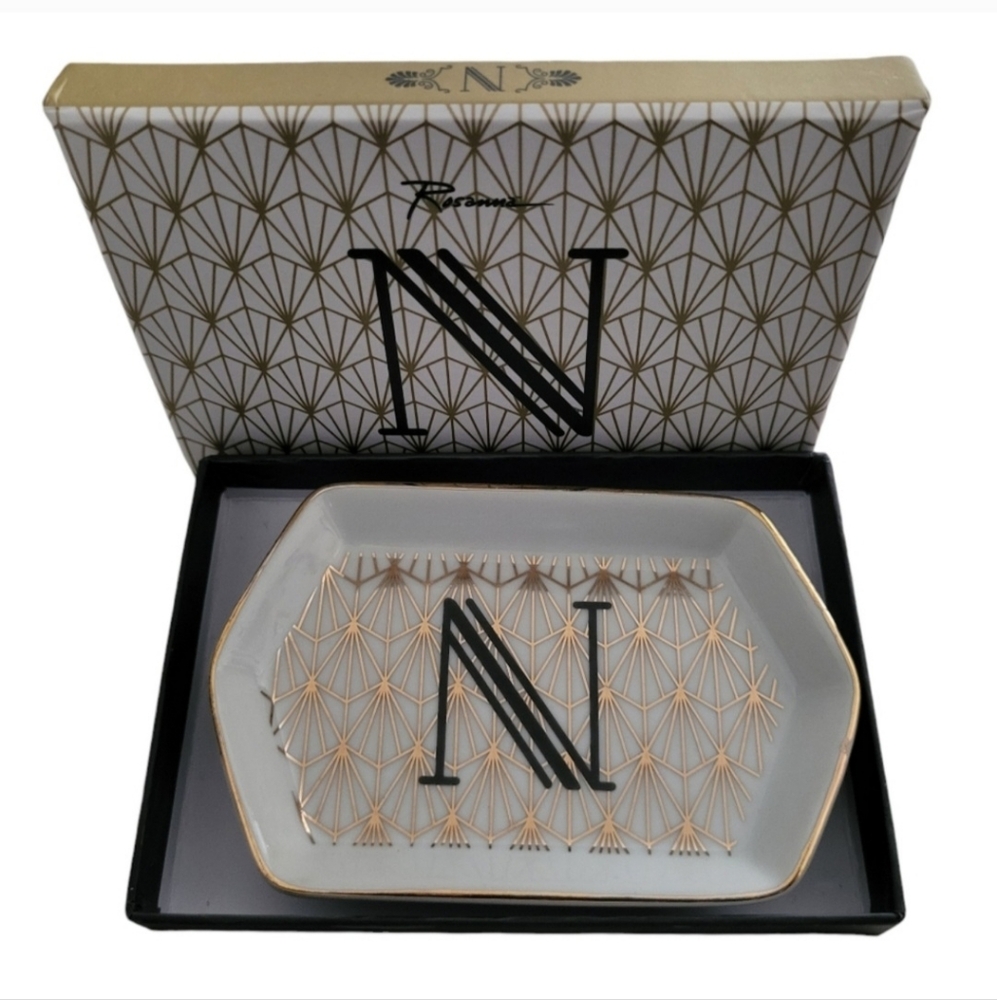 NEW Rosanna Porcelain Trinket Dish Art Deco - Letter N